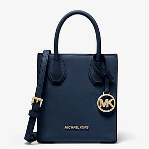 MICHAEL KORS Mercer Extra-Small Pebbled Leather Crossbody Bag - Navy